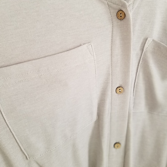 Summer Silver Gray Slinky Pocket Tank Button Top Sleeveless Henley Top - Picture 8 of 8